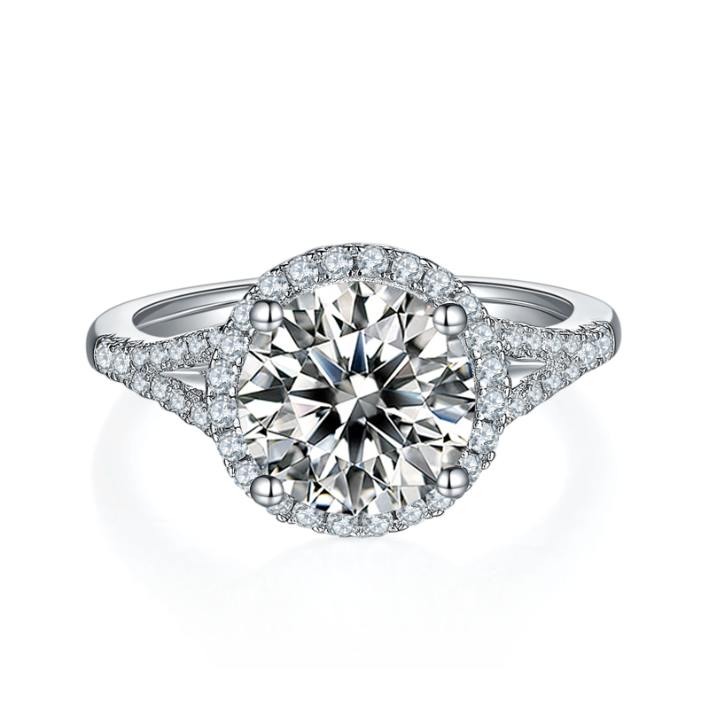 双臂圆包S925银镀白金MoissaniteWomen's Ring3.0ctD级